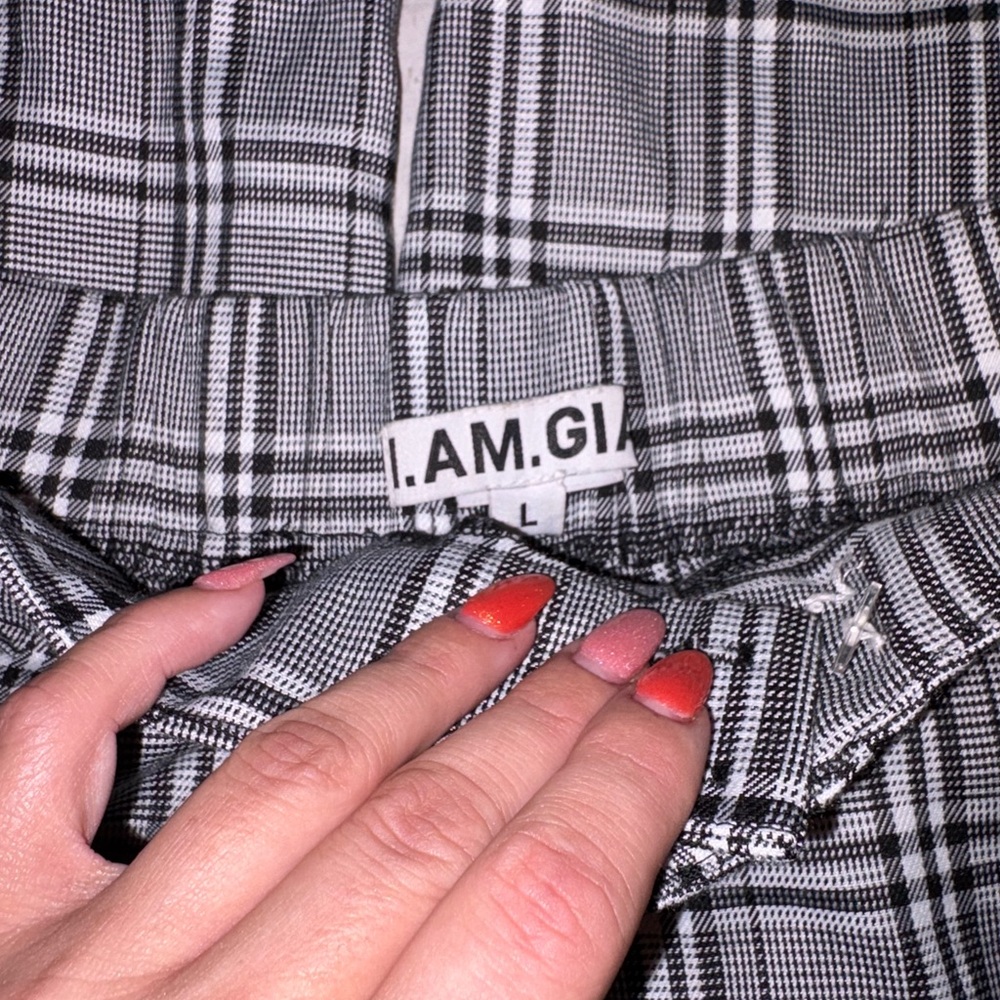 I. am. gia Revolve gray plaid checkered cobain high waist casual pants L - Picture 5 of 5
